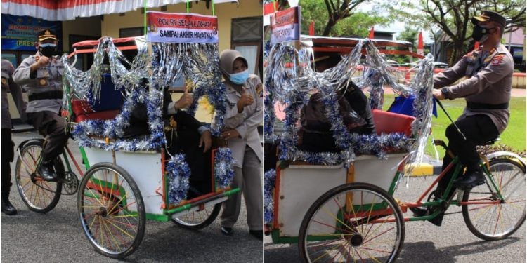 Diarak Pakai Becak, Polres Konawe Lepas Dua Purnawirawan