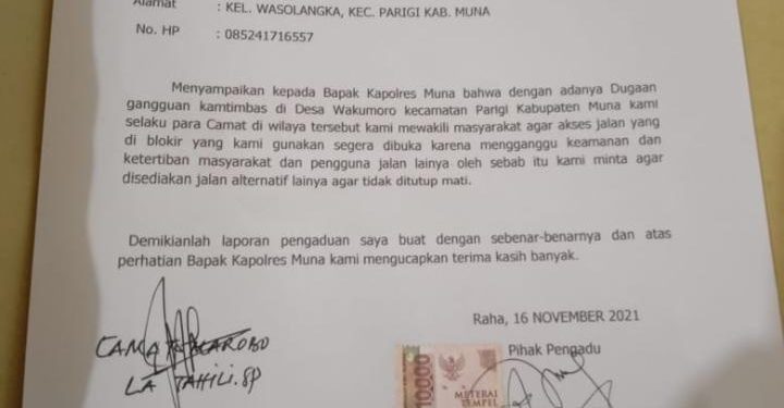 Aduan sejumlah camat di Polres Muna agar segera membuka blokade jalan. Foto: Dok. Istimewa