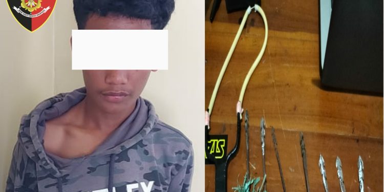 Ketgam : Remaja berinisial F dan barang bukti yang disita polisi.
Foto : Istimewa