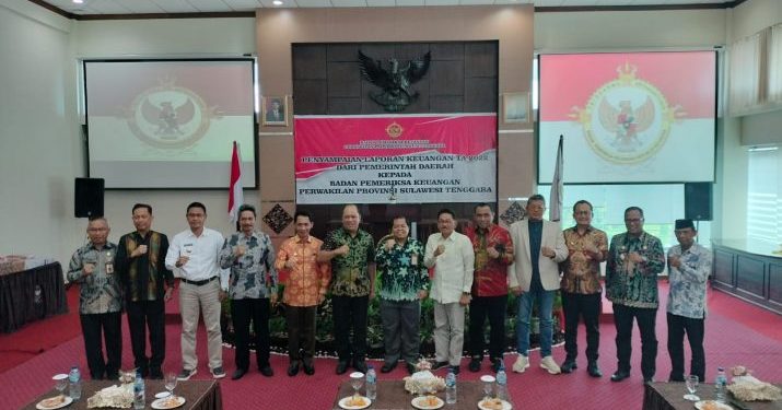 Pemerintah Daerah Konawe Utara menyerahkan Laporan Keuangan Pemerintah Daerah atau LKPD ke Badan Pemeriksa Keuangan (BPK) Perwakilan Sulawesi Tenggara (Sultra) Jum'at 17 Maret 2023.(Foto : Istimewa).