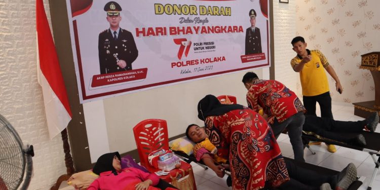 Donor darah Polres Kolaka memperingati HUT Bhayangkara ke- 77 Tahun.