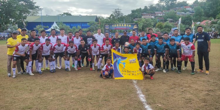 Babak Final Bola Soccer Mini Danlanal Kendari CUP 2023, Pelita FC (Putih) VS Mess Muna FC (Biru).