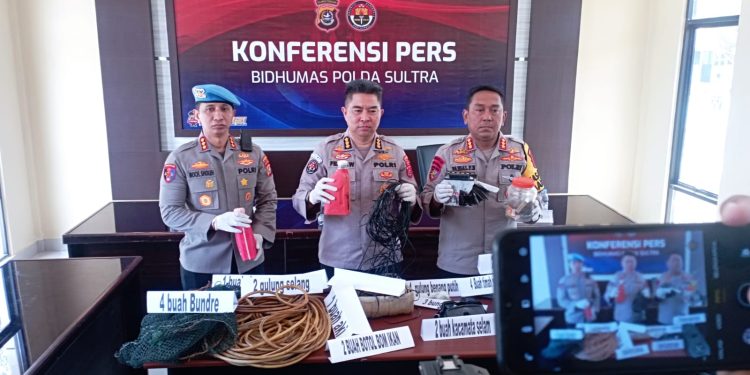 Konferensi pers Polda Sultra terkait kasus penembakan nelayan di Kabupaten Konawe Selatan