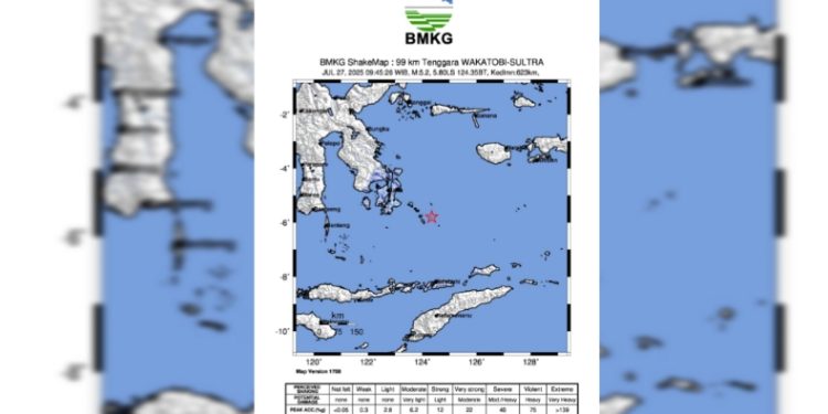 Gempa M5,1 di Laut Banda Guncang Wakatobi, BMKG: Tidak Berpotensi Tsunami, Minggu (27/7/2025). (Foto: Istimewa)
