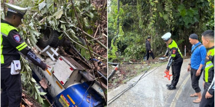 Truk Tangki Terjun ke Jurang di Jalan Trans Sulawesi Kolaka Utara, Sopir Tewas di Tempat, Rabu (24/9/2025). (Foto: Istimewa)