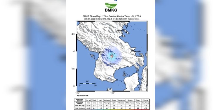 Kolaka Timur Diguncang Gempa Bumi M 2.4, Kamis (11/12/2025). (Foto: Istimewa)