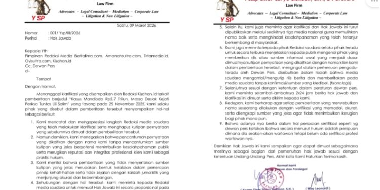 Hak Jawab Pihak Hardius Karo Karo Terkait Kutipan dalam Pemberitaan "Ricuh Unjuk Rasa Desak Kejati Sultra Tetapkan Komisaris PT LAM Tersangka Kasus Tambang Mandiodo". Kamis (12/3/2026)