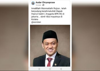 Anggota BPK RI asal Sultra Haerul Saleh Dikabarkan Meninggal Dunia. (Foto: Istimewa)