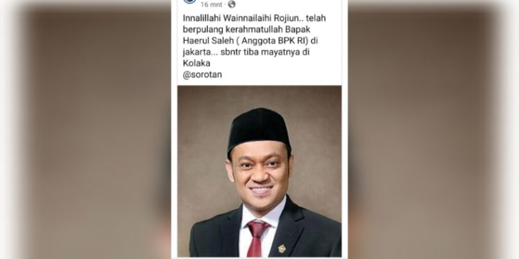 Anggota BPK RI asal Sultra Haerul Saleh Dikabarkan Meninggal Dunia. (Foto: Istimewa)