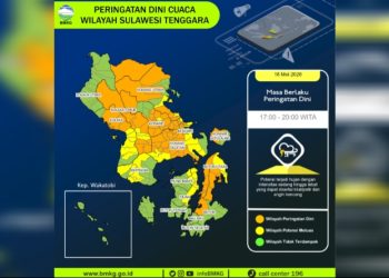 BMKG Sultra Keluarkan Peringatan Dini Cuaca di Sejumlah Daerah Per 18 Mei 2026. (Foto: BMKG Sultra)