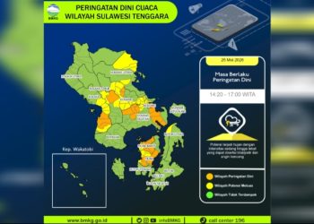 Peringatan Dini Cuaca di Sejumlah Daerah di Sultra Senin 25 Mei 2026. (Foto: Dok BMKG)