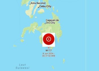 BMKG Keluarkan Peringatan Dini Tsunami Setelah Gempa Magnitudo 7,7 Guncang Sulut, Sultra Aman, Senin (8/6/2026). (Foto: BMKG)