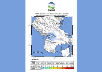 Gempa Bumi Magnitudo 2,6 Guncang Kolaka Timur, Jumat (19/6/2026). (Foto: BMKG)